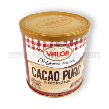 CHOCOLATE VALOR CACAO PURO EN POLVO DESGRASADO 0% Azúcares Añadidos. 250 GR